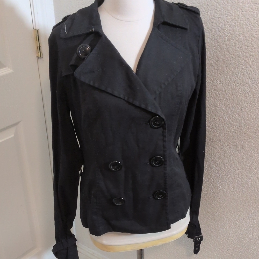 ✅Sugar Tart Lightweight Trench Pea Coat Black